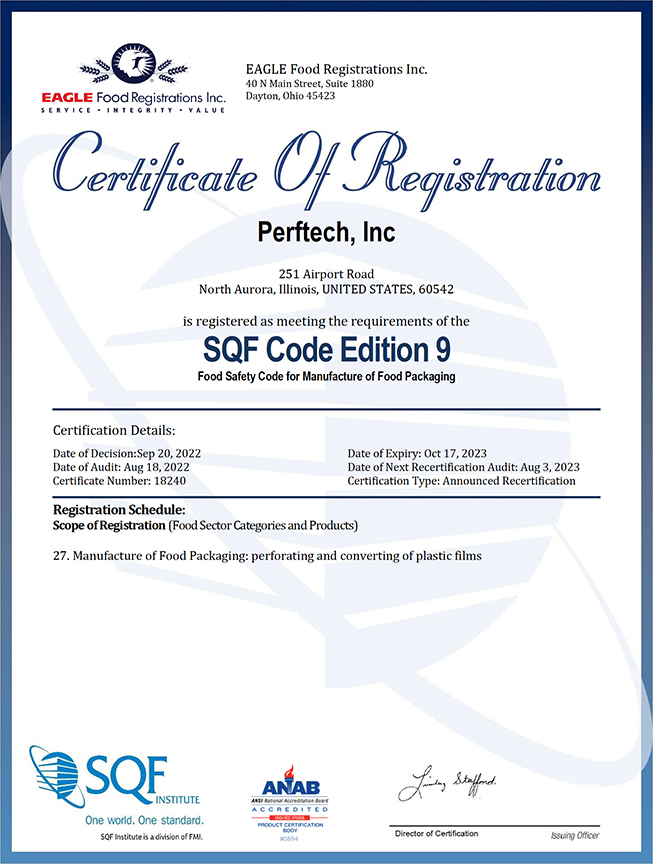 SQF Food Safety Code for Manufacture of Food Packaging